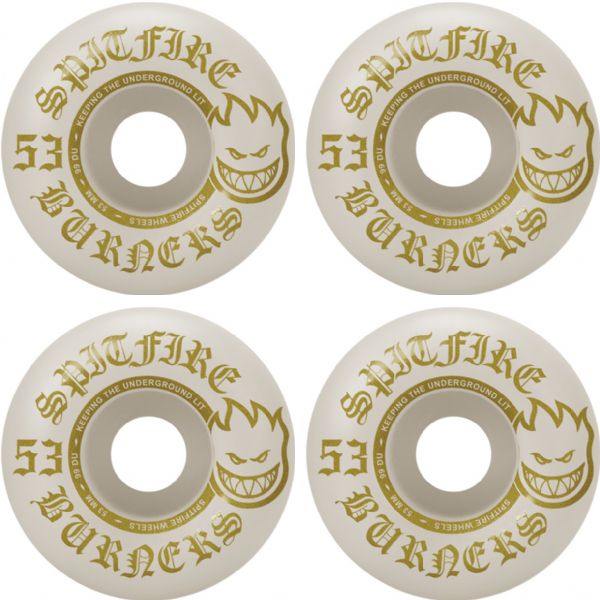 Spitfire Wheels Burners White / Gold Skateboard Wheels - 53mm 99a (Set of 4)