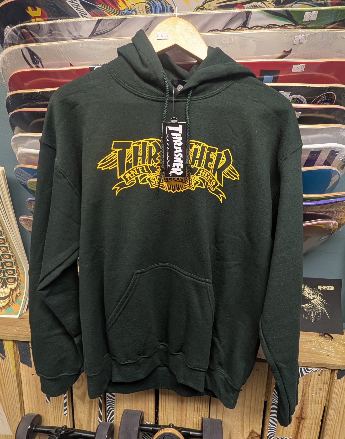 Thrasher x Anti-Hero green hoodie