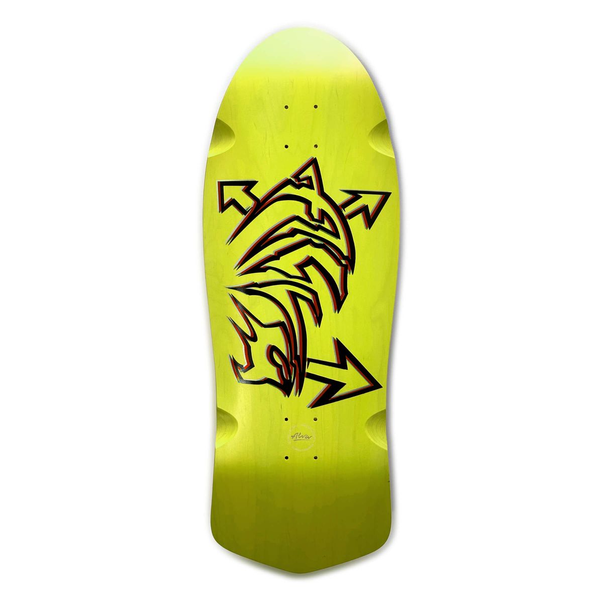 Alva Dolphin Green/Silver/Red/Black Shaped Wheel Wells Deck 11.125 X 30.75