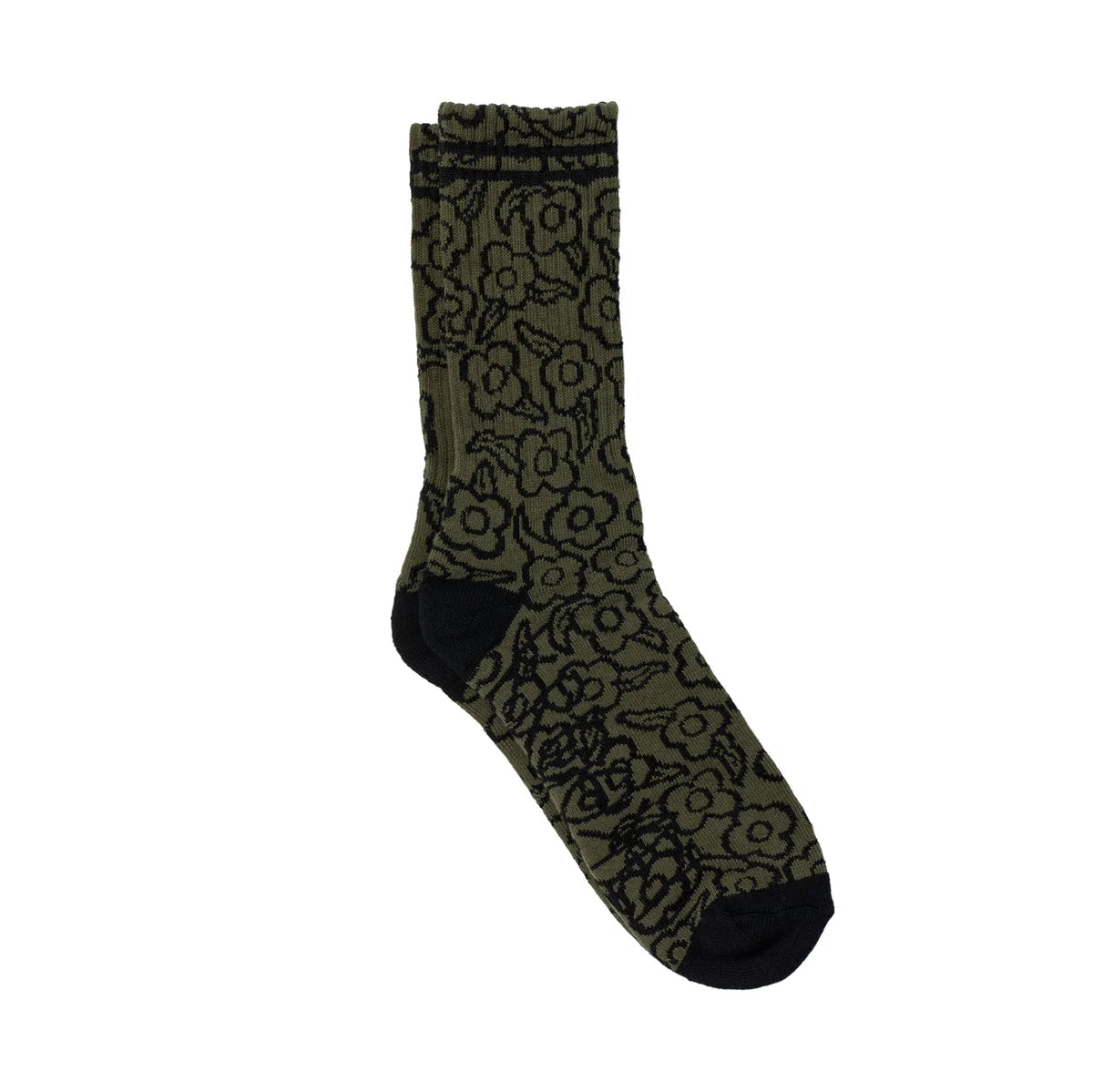 Krooked Multi Flowers Socks- Olive/Black