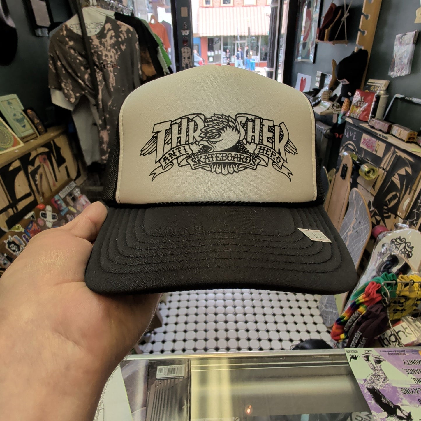 Thrasher Anti-Hero Black and White Trucker Hat