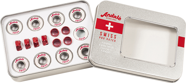 Andale Swiss Tin Box Bearings Sil/Wht W/Red