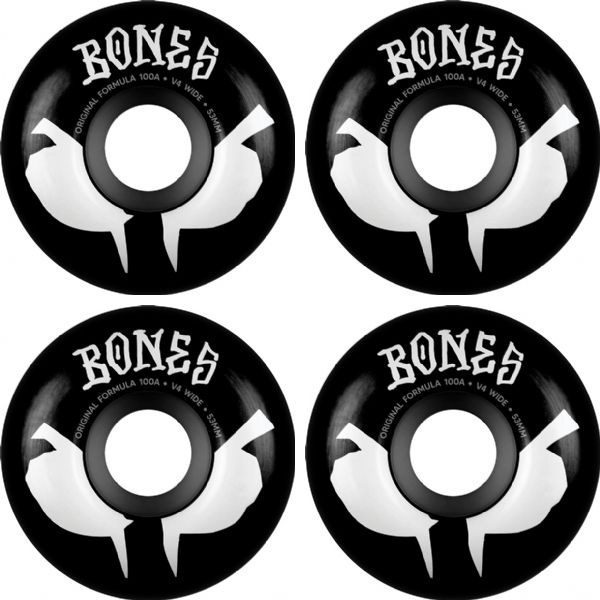 Bones Wheels 100's OG V4 Wides Blot Black / White Skateboard Wheels - 53mm 100a (Set of 4)