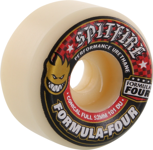 Spitfire Formula 4 101D Conical Full 52MM White W/Red (Set of 4)