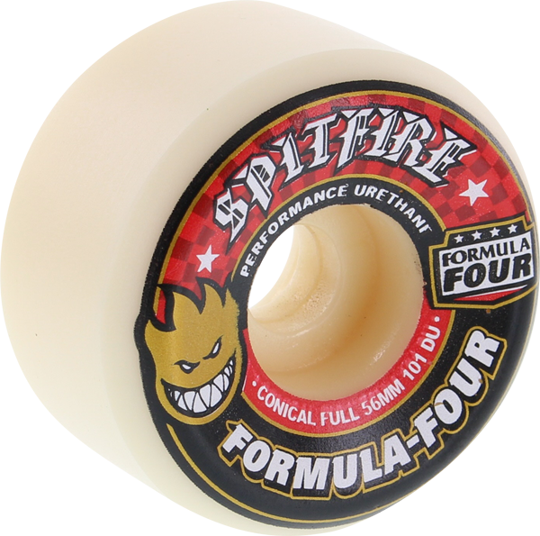 Spitfire Formula 4 101D Conical Full 56MM White W/Red (Set of 4)