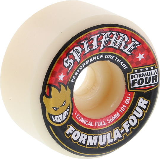 Spitfire Formula 4 101D Conical Full 56MM White W/Red (Set of 4)