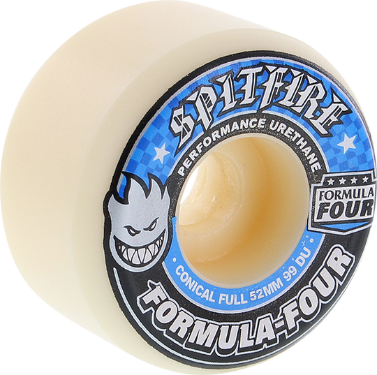 Spitfire Formula 4 99D Conical Full 52MM White W/Blue (Set of 4)