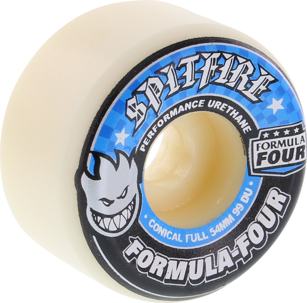 Spitfire Formula 4 99D Conical Full 54MM White W/Blue (Set of 4)