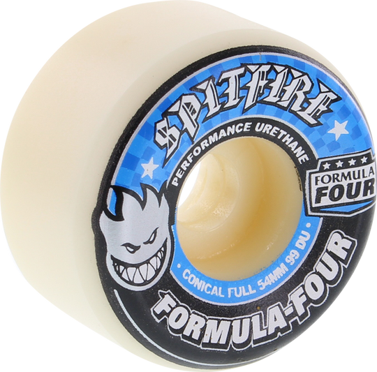 Spitfire Formula 4 99D Conical Full 54MM White W/Blue (Set of 4)