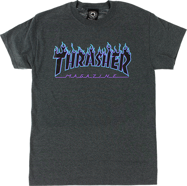 Thrasher Flame Tee Charcoal Heather Blue Logo