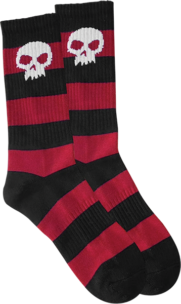 Zero Skull Crew Socks Red/Black Stripe 1PR