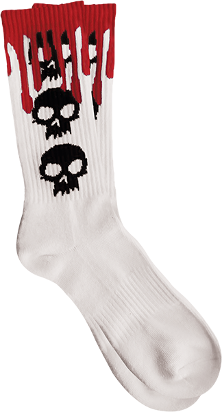 Zero 3 Skull Blood Crew Socks White 1PR