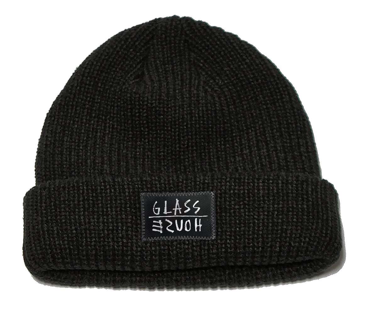 Glass House Memo Label Roll Up Beanie Black