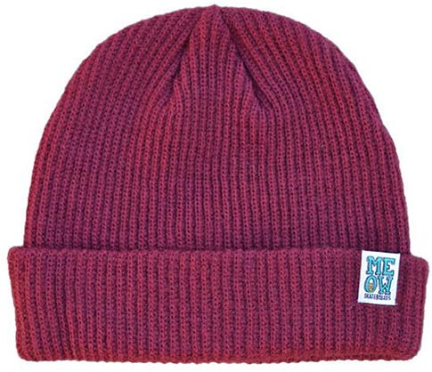 Meow Stacked Logo Cuffed Maroon Beanie
