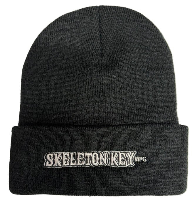 Skeleton Key Embroidered Heavyweight Cuff Beanie Black