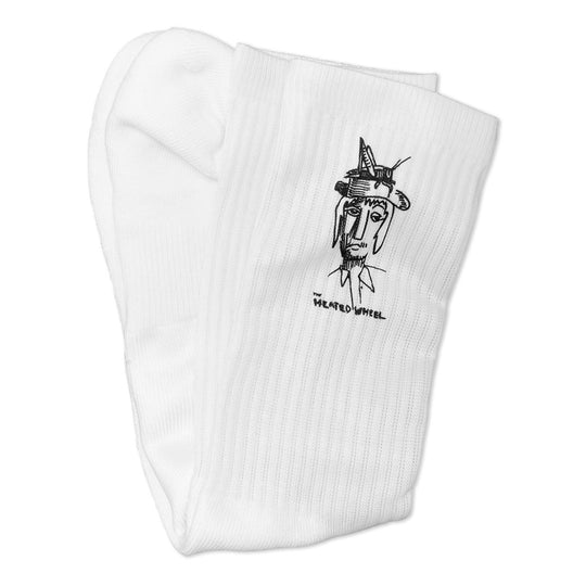 The Heated Wheel Grasshopper Guy Premium Socks White