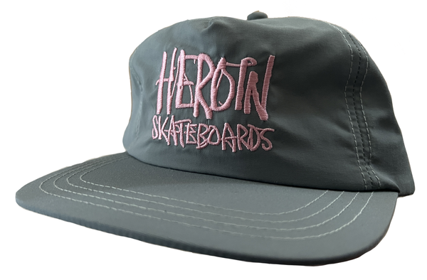 Heroin Script Nylon Snapback Hat Grey/Pink