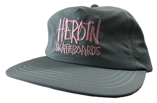 Heroin Script Nylon Snapback Hat Grey/Pink
