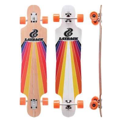 Layback Sun Stripe White Drop Through Longboard Complete 9.5 X 40.00