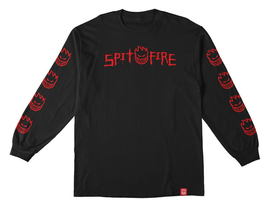 Spitfire Rough Scribble Bighead Sleeve Black/Red Long Sleeve Tee