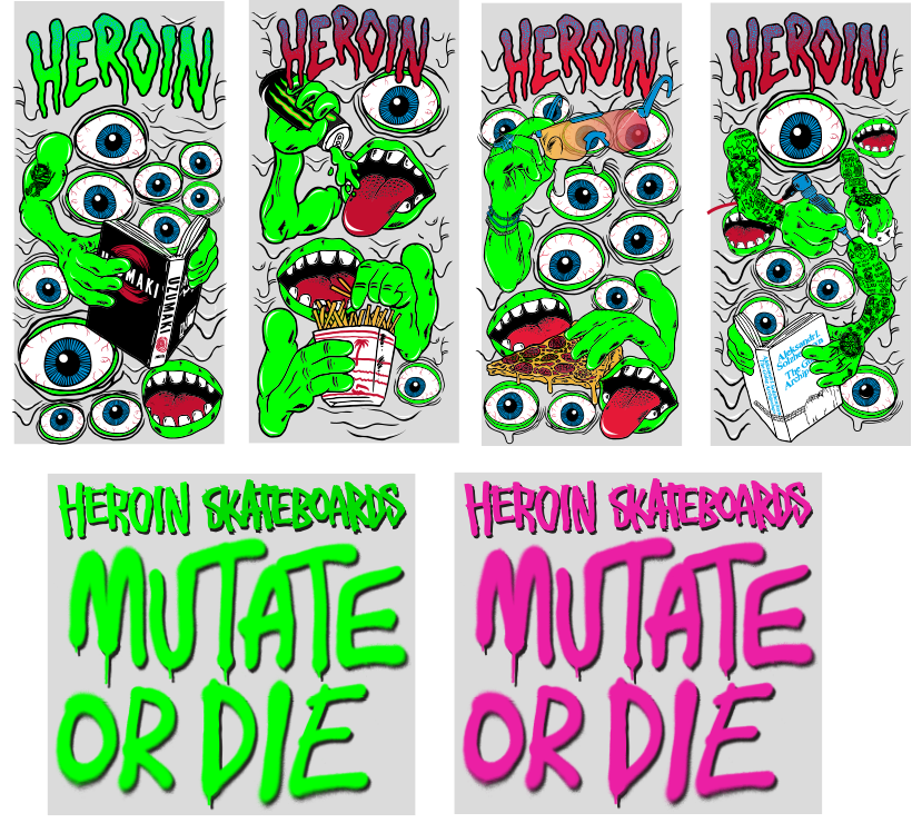 Heroin Mutate Or Die Assorted 12CT Sticker Pack