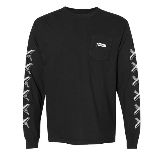 Pepper Knife Logo Black Long Sleeve Tee