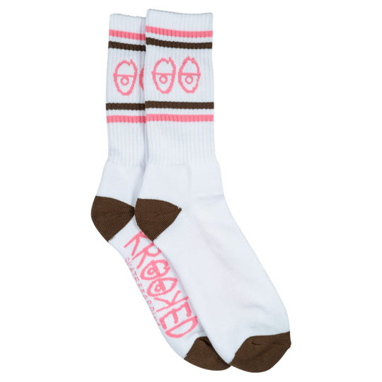 Krooked Eyes Socks White/Brown/Pink