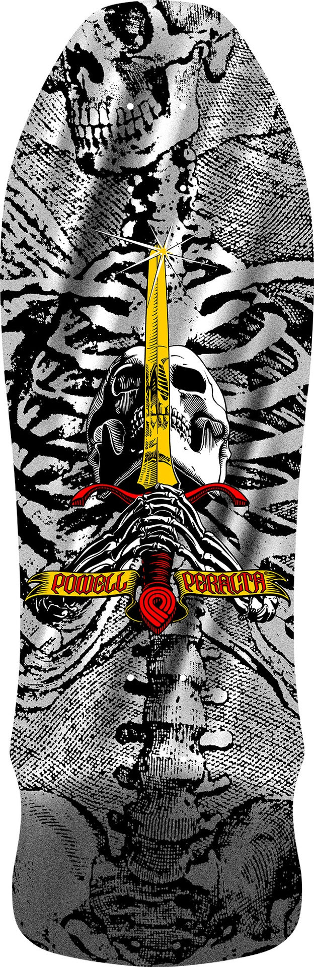 Powell Geegah Skull & Sword Silver Foil Shaped Deck 9.75 X 30.0