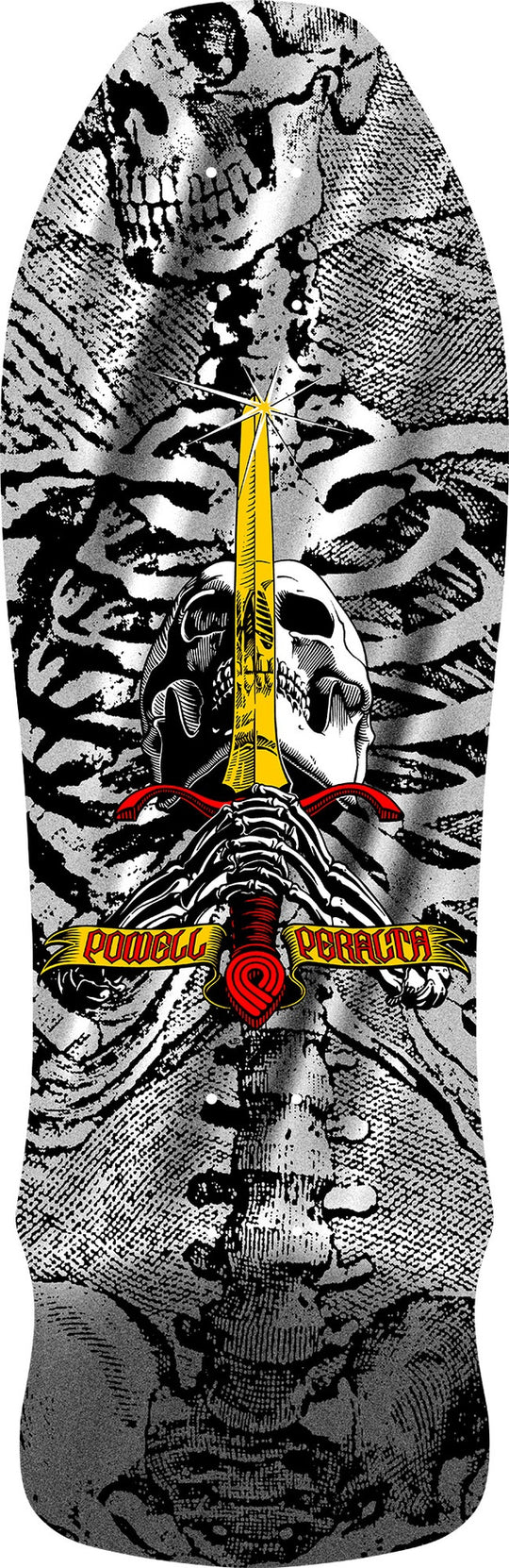 Powell Geegah Skull & Sword Silver Foil Shaped Deck 9.75 X 30.0