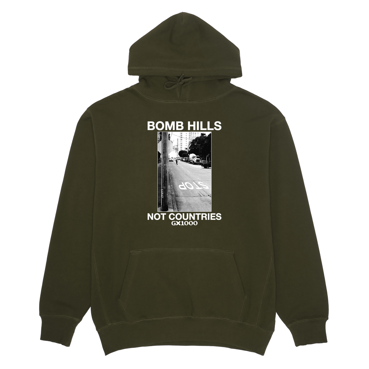 GX1000 Bomb Hills Not Countries Green/White Hoodie