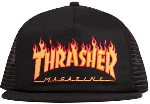 Thrasher Flame Embroidered Mesh Hat Black