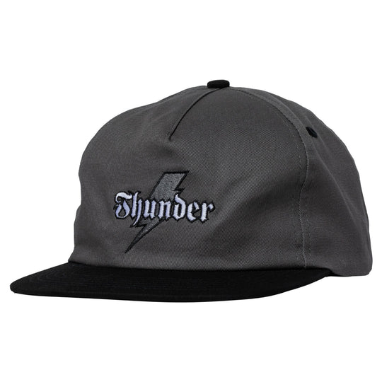 Thunder Bolt Script Snapback Hat Charcoal/Black