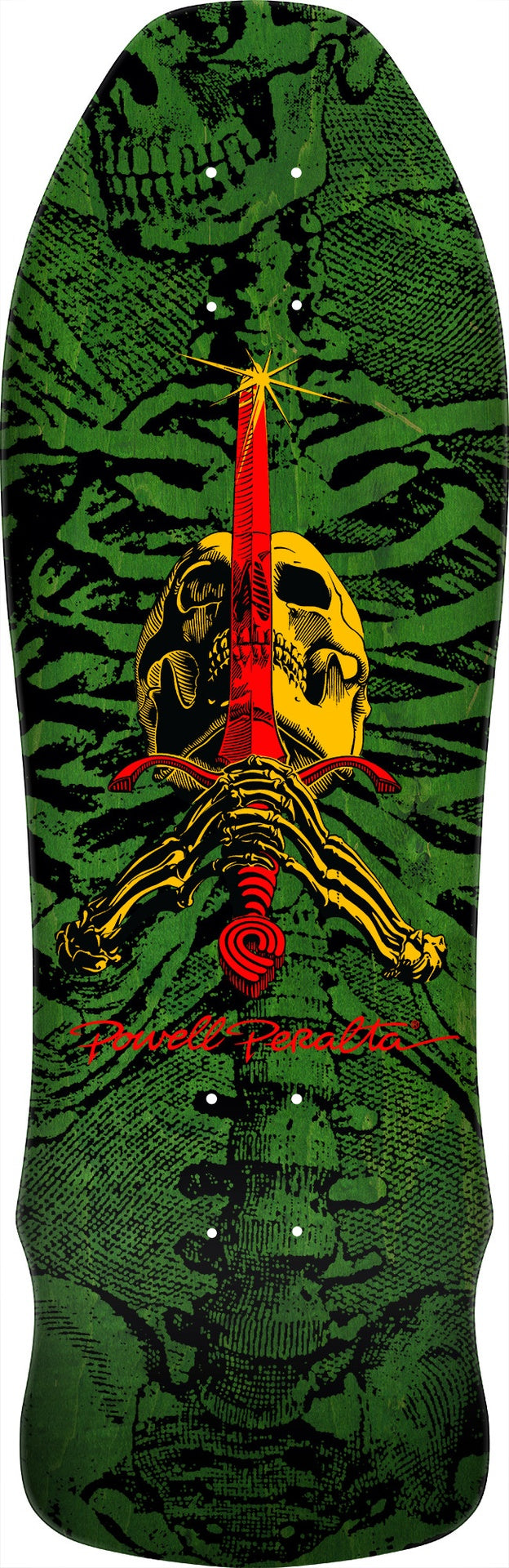 Powell Geegah Skull & Sword Green Veneer Shaped Deck 9.75 X 30.0