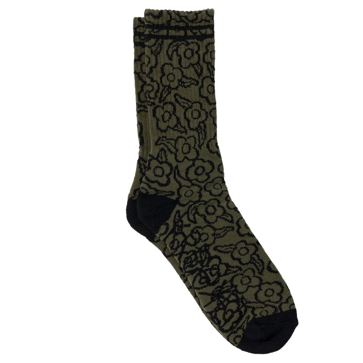 Krooked Multi Flowers Socks Olive/Black