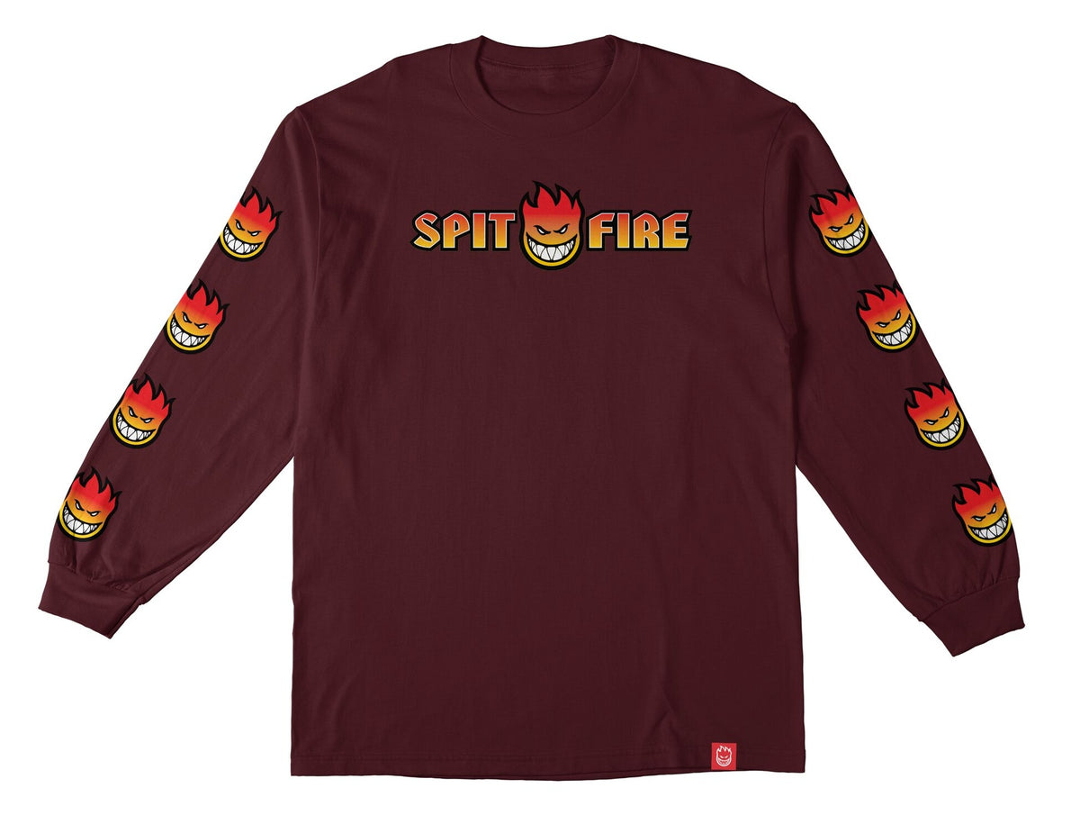 Spitfire OG Split Bighead Fade Fill Sleeve Maroon Long Sleeve Tee