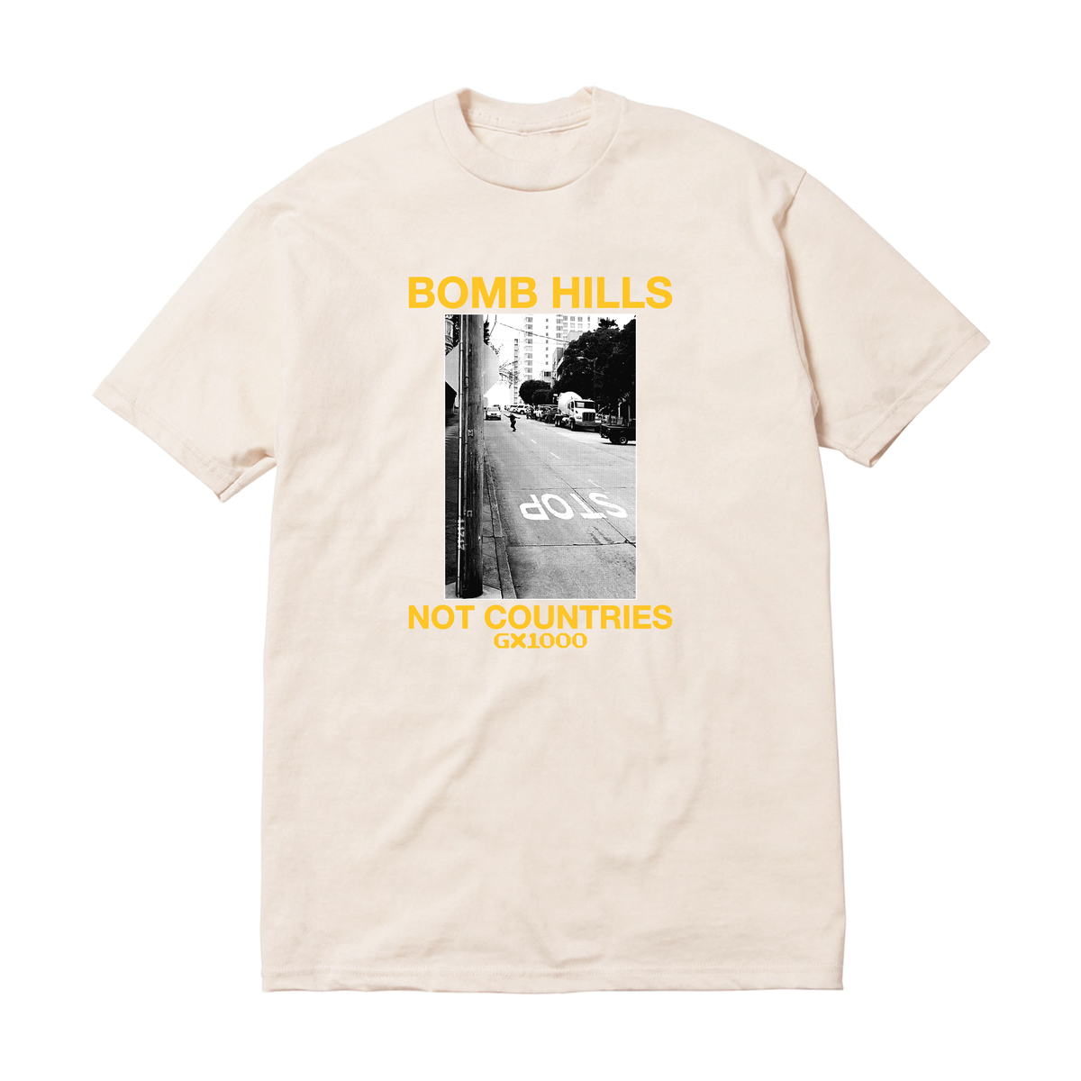 GX1000 Bomb Hills Not Countries Off White/Yellow Tee