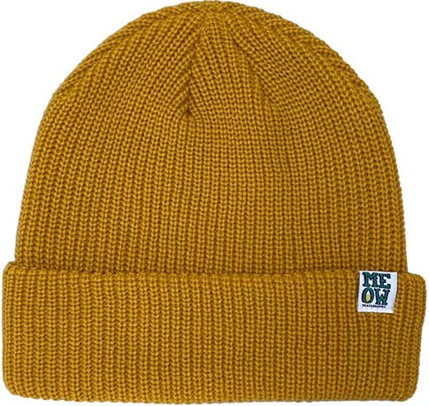 Meow Stacked Logo Cuffed Mustard Beanie