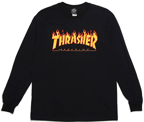 Thrasher Flame Black Long Sleeve Tee