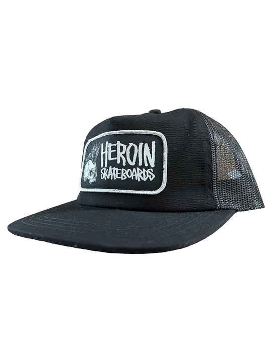 Heroin Punk Skull Trucker Snapback Hat Black