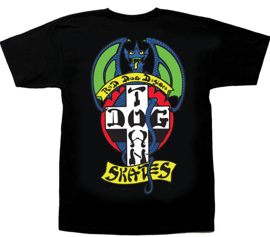 Dogtown OG Red Dog Blue/Green Wings Black Tee