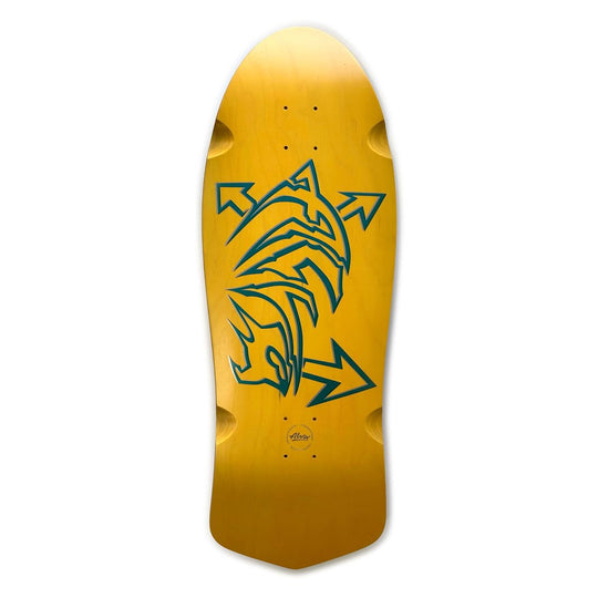 Alva Dolphin Yellow/Silver/Teal Shaped Wheel Wells Deck 11.125 X 30.75
