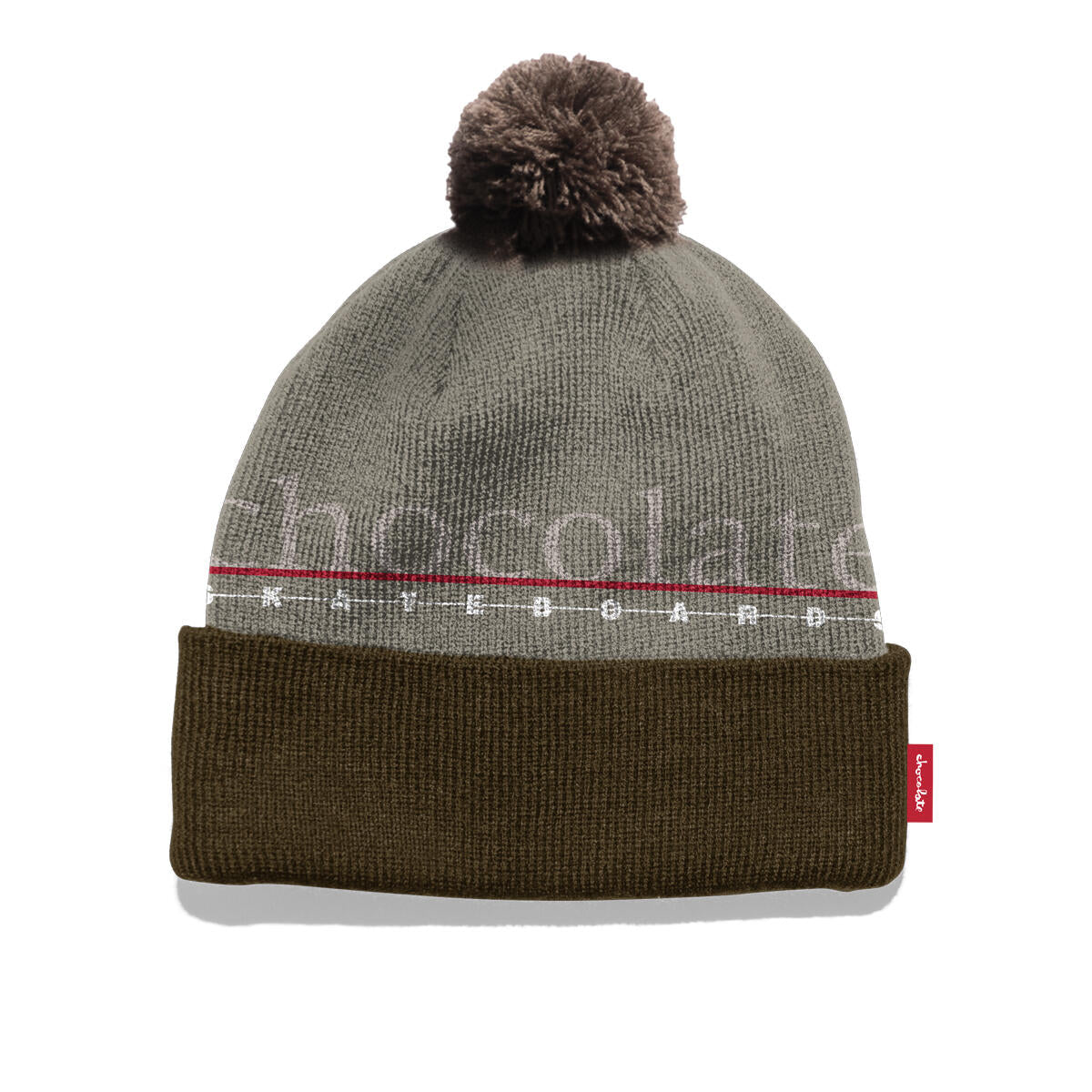 Chocolate Bar Pom Pom Beanie Brown/Grey
