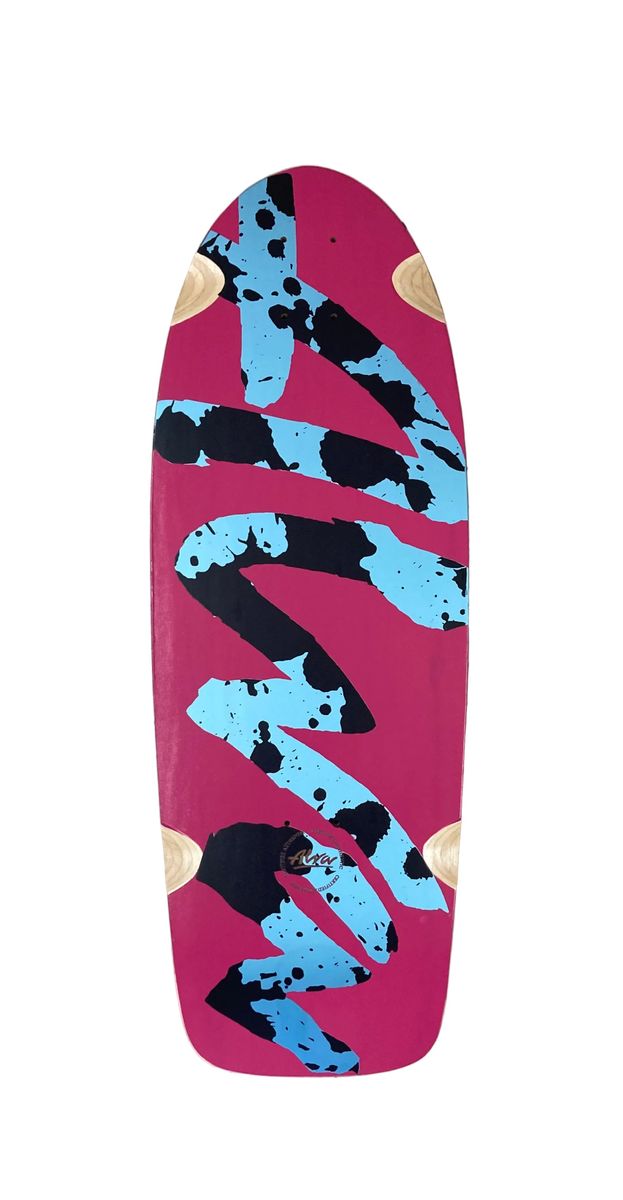 Alva OG Logo Pink/Blue Metallic Black Splatter Shaped Wheel Wells Deck 10.5 X 30.5