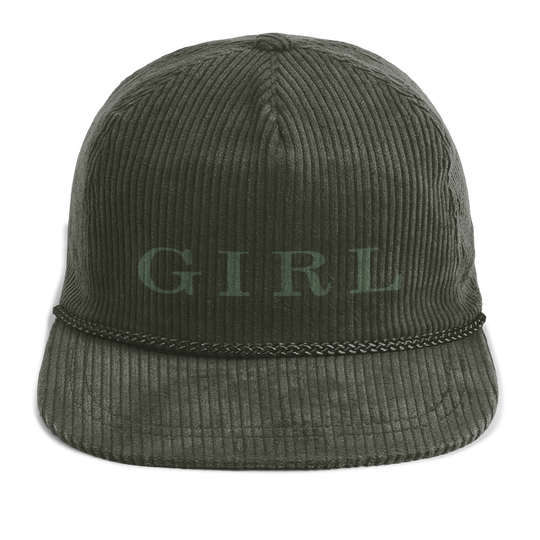 Girl Serif 5 Panel Cord Hat Forest Green