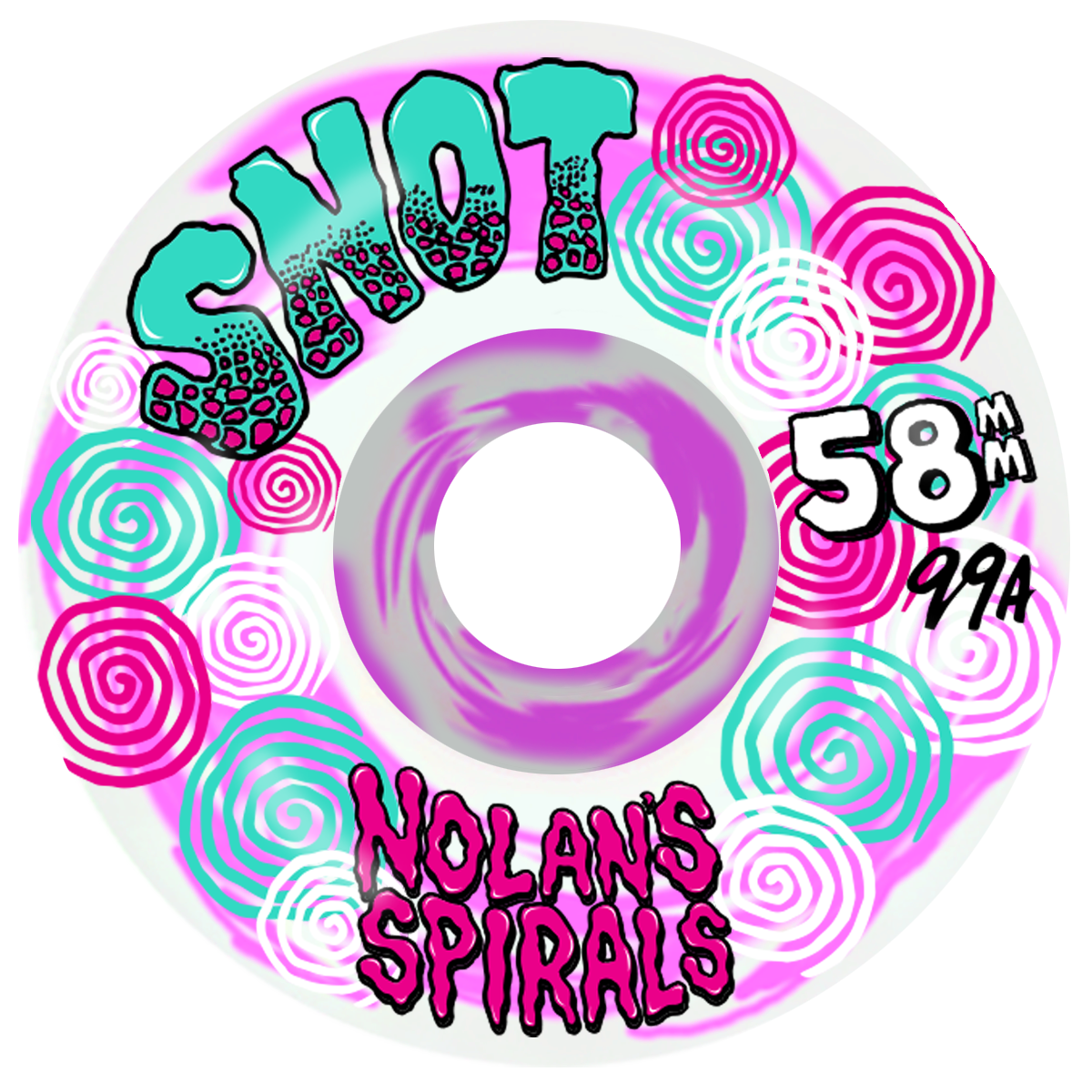 Snot Nolan's Spirals Pink/White Swirl Wide Boys 58MM 99A (Set of 4)