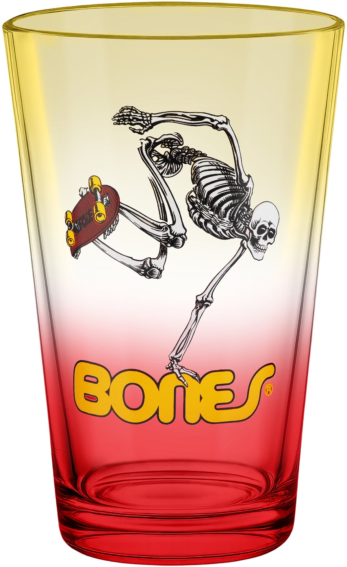 Powell Skateboard Skeleton Yellow/Red Fade Pint Glass