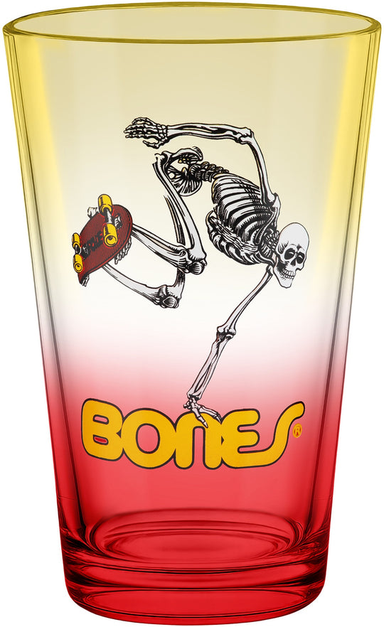 Powell Skateboard Skeleton Yellow/Red Fade Pint Glass