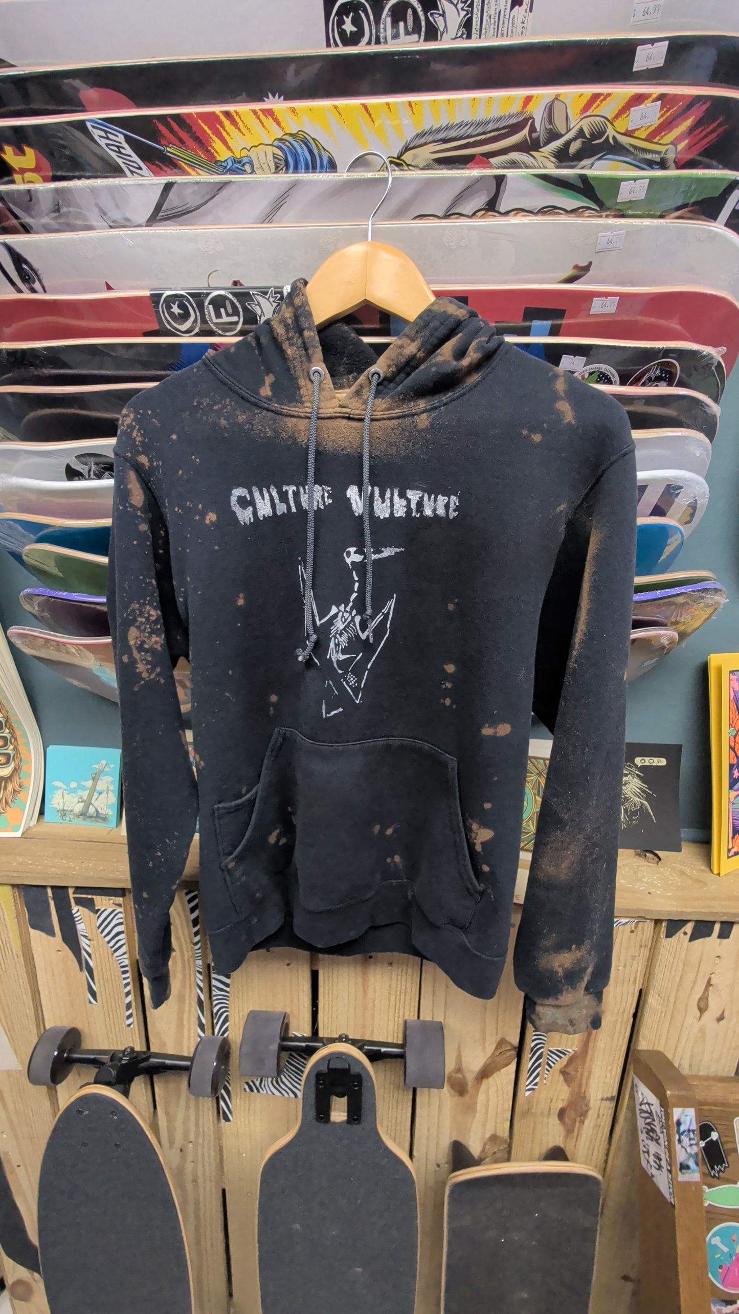 Culture Vulture - Black hoodie - hand dyed and printed