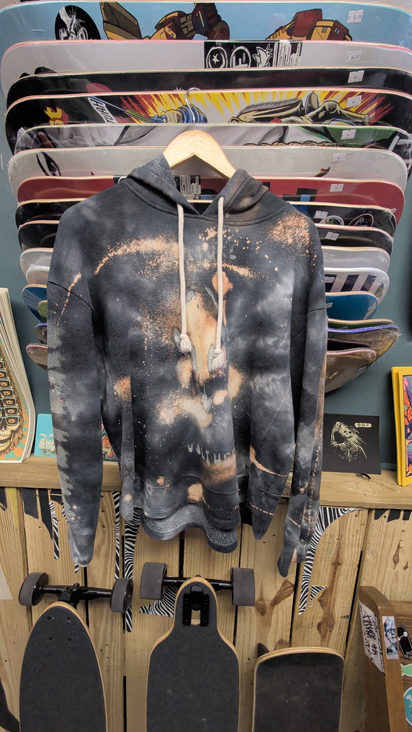 Culture Vulture - Gray hoodie - hand dyed and printed