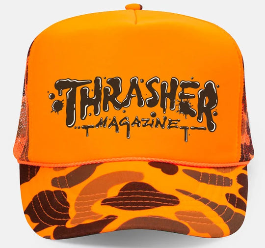 Thrasher - Wet Paint Trucker Hat | Orange Camo